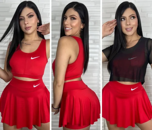 conjunto deportivo 3 piezas mujer rojo