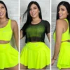 conjunto deportivo 3 piezas mujer verde fluorecente