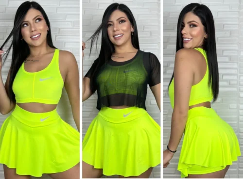 conjunto deportivo 3 piezas mujer verde fluorecente